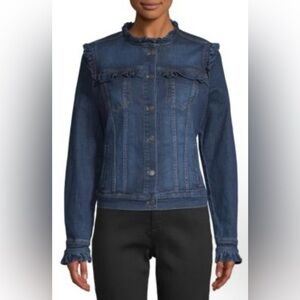 Karl Lagerfield Ruffled Blue Denim Jean Jacket Size Large